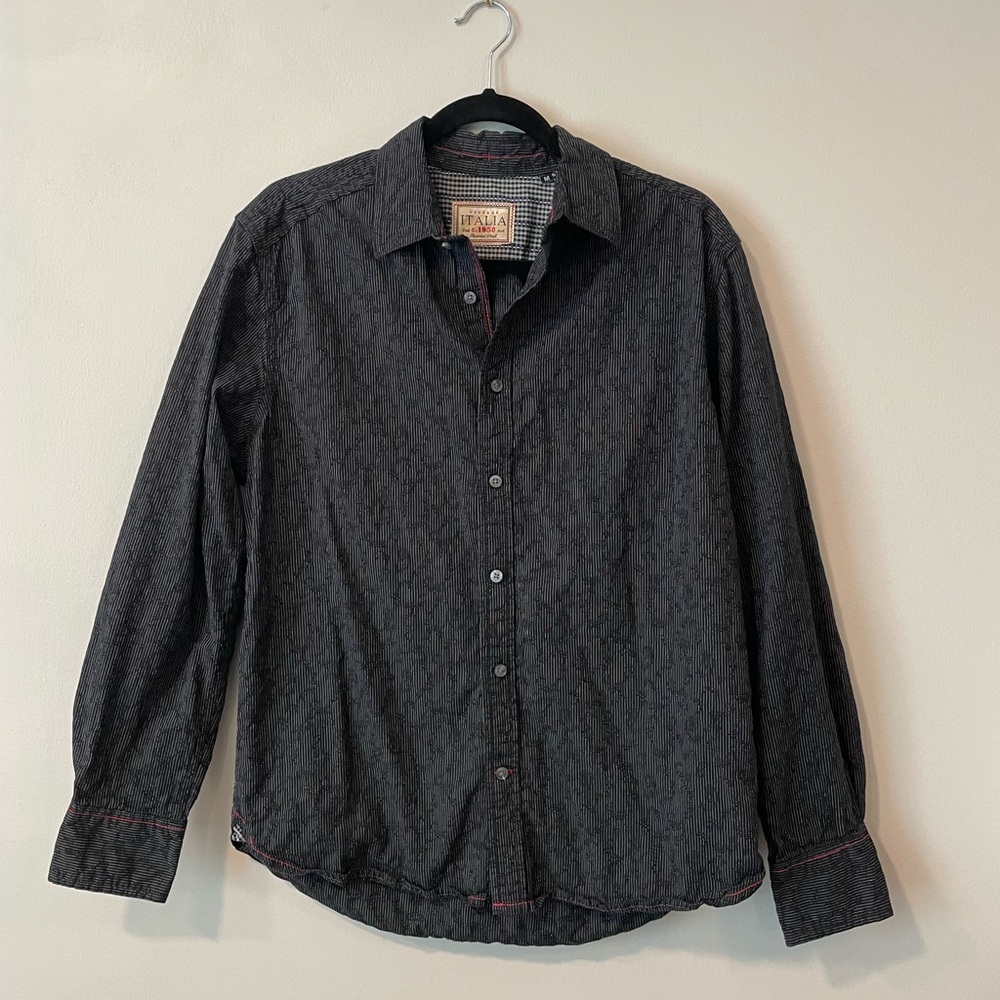 Vintage Italia c. 1958 Men’s Navy Dress Shirt with Red Stitching